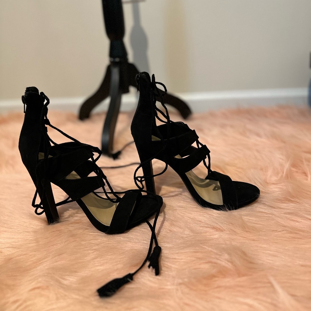 Black strappy lace up sandals